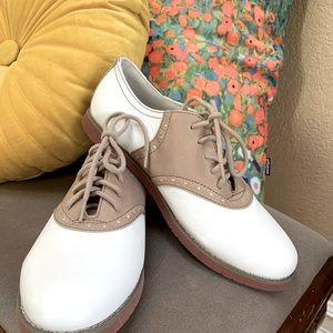 White and taupe “Sadie” saddle shoes by Eastland